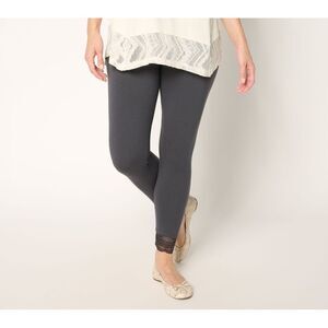 Maya J Women's Pants Sz L Lace Hem Ankle Leggings Gray A698980